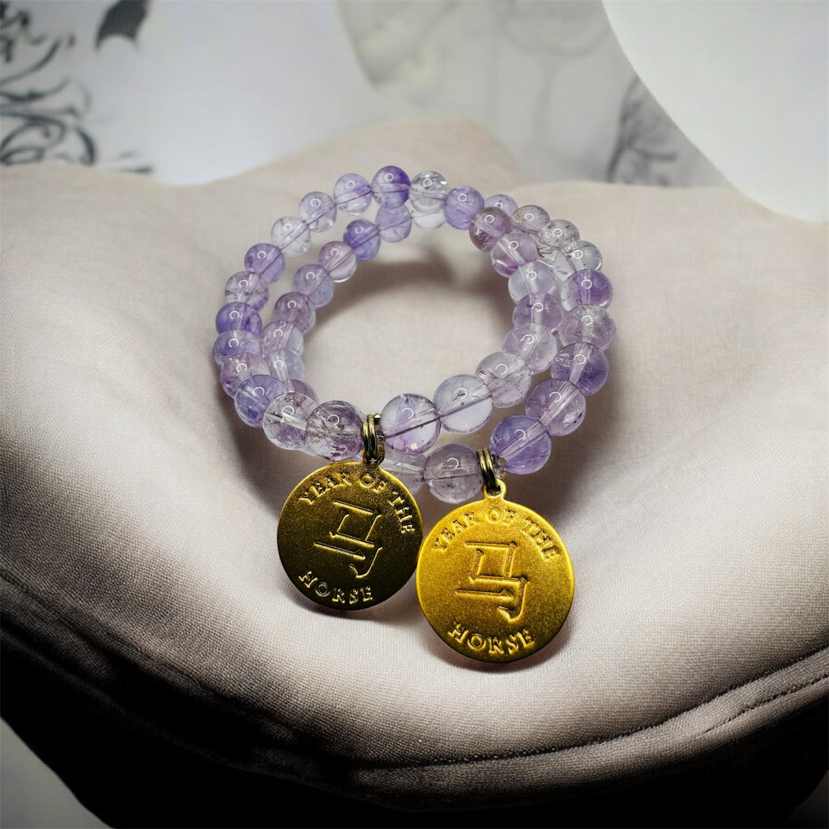 Year of the Horse 2026:  Amethyst in Quartz with Brass Charm
