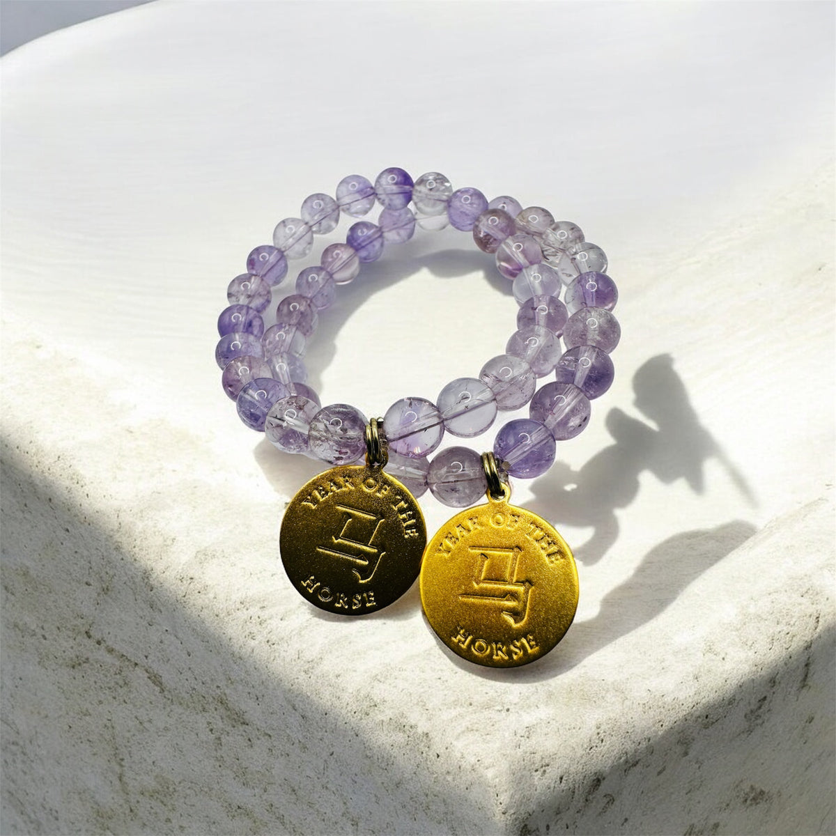 Year of the Horse 2026:  Amethyst in Quartz with Brass Charm