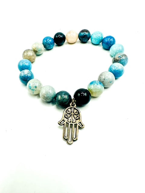 10mm Trolleite Gemstone Bracelet with Sterling Hamsa Charm