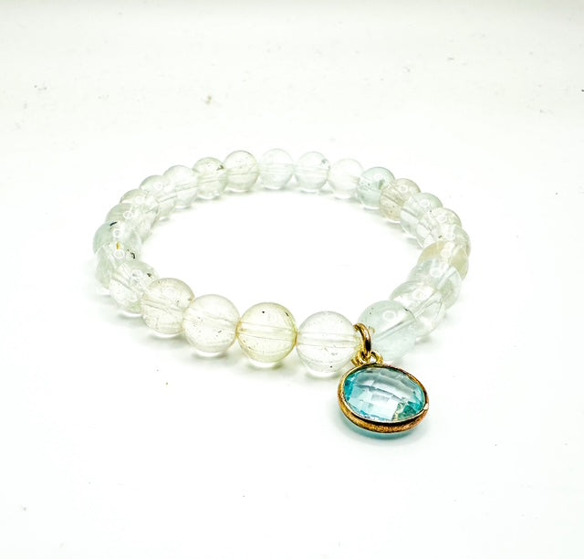 9mm Blue Topaz with Blue Topaz Accent Bead Bracelet