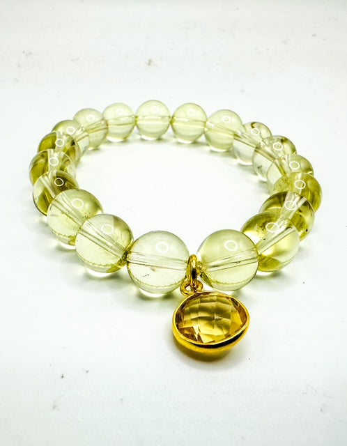 10mm Lemon Quartz with Citrine Accent Bead Bracelet