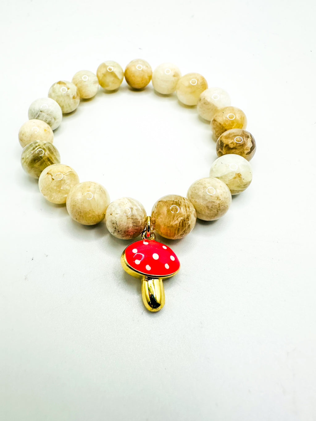 10mm Moonstone with Mushroom Charm Bracelet