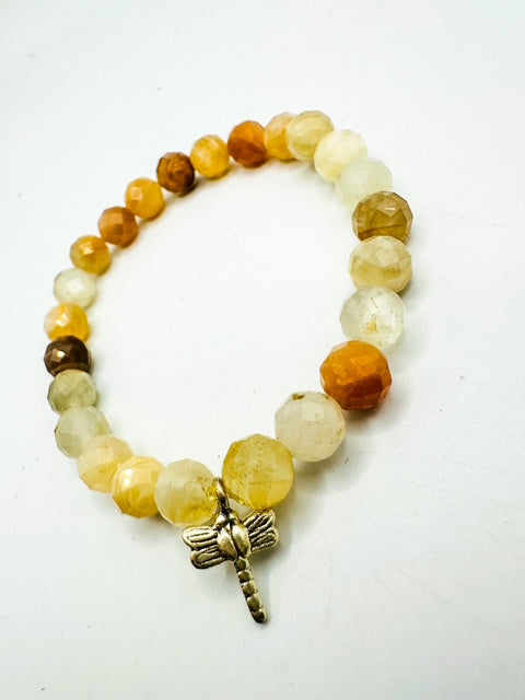 Peach Moonstone ( faceted ) with Sterling Silver Dragonfly Charm