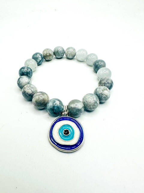 10mm Blue Agate with Evil Eye Charm