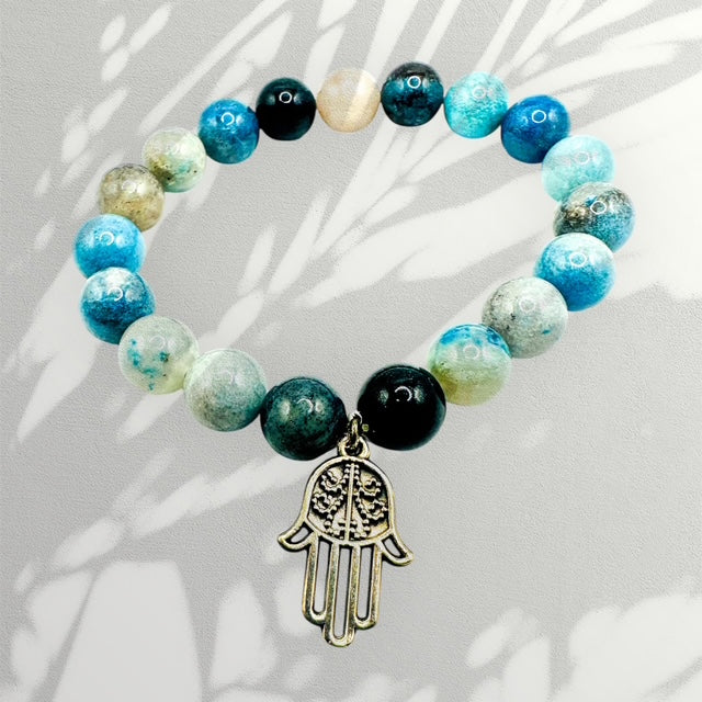 10mm Trolleite Gemstone Bracelet with Sterling Hamsa Charm