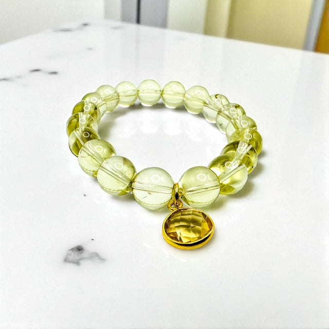 10mm Lemon Quartz with Citrine Accent Bead Bracelet