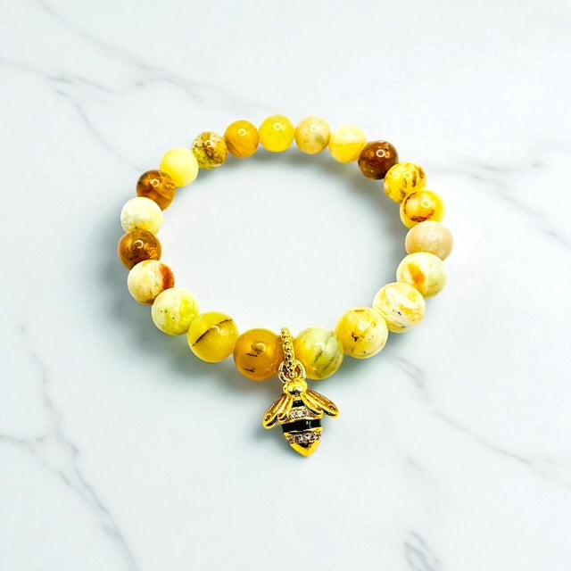 10mm Yellow Opal with Bee Charm