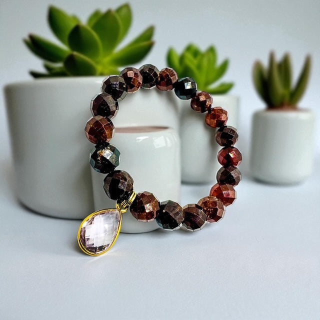 10mm Hessonite ( Faceted) Garnet with Amethyst Charm Bracelet