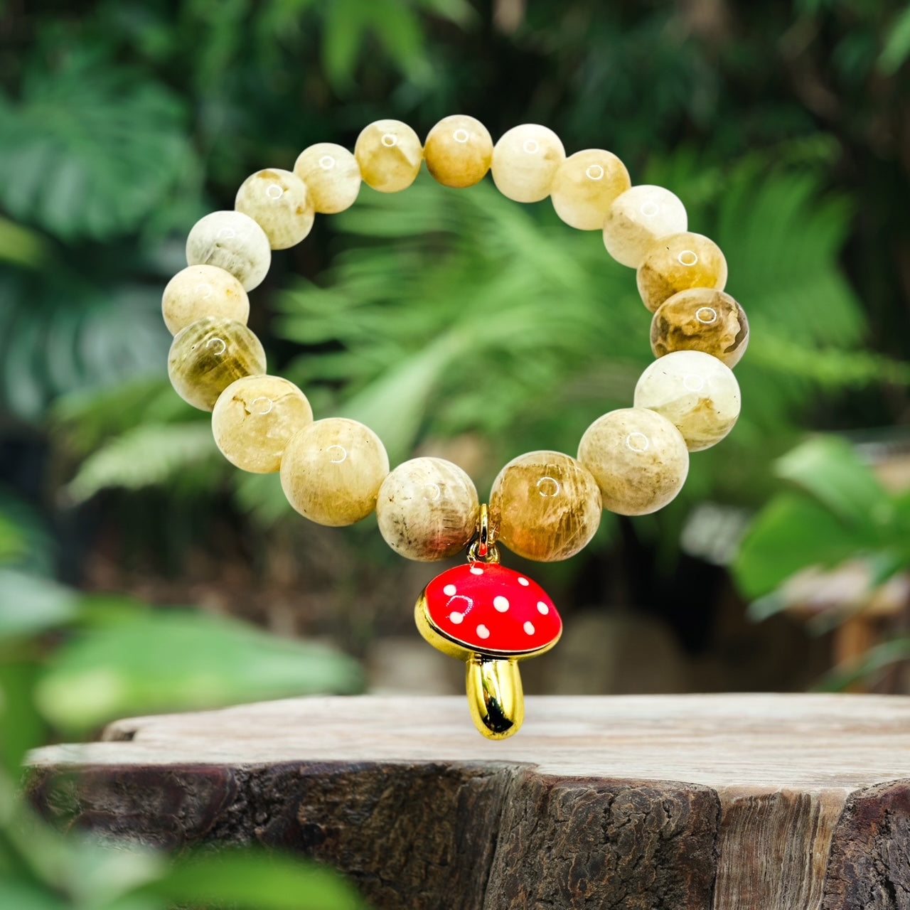 10mm Moonstone with Mushroom Charm Bracelet