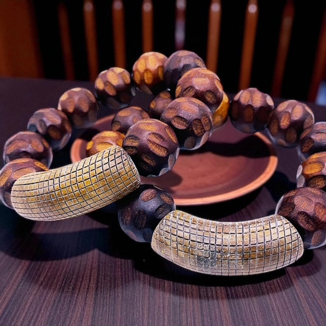 Carved Ebony Wood with Buffalo Horn Bracelet