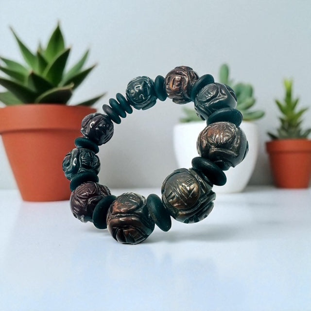 Carved Jade with Buffalo Horn Accent Beads