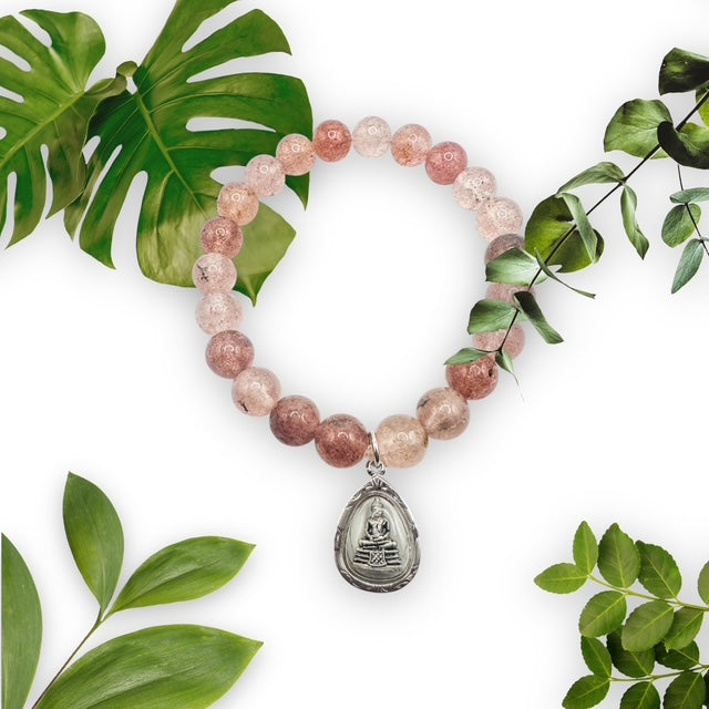 8mm Strawberry Quartz with Encased Buddha Charm
