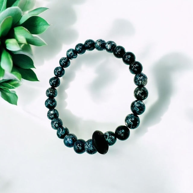 8mm Blue Jasper with Olivewood Accent Bead