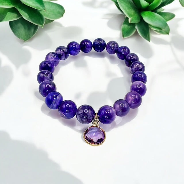 10mm Amethyst with Amethyst Pendant Charm