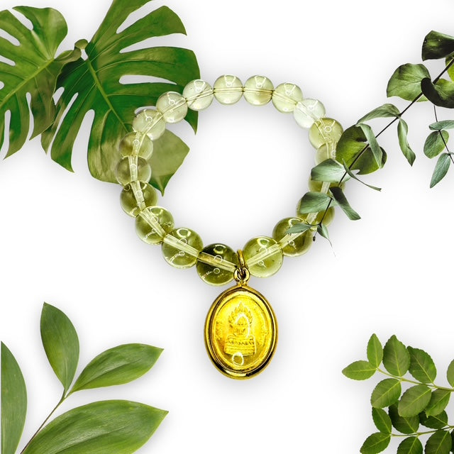 10mm Lemon Quartz with Buddha Pendant -Grade AAA