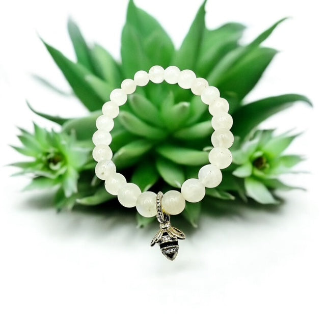 Moonstone with Pave Bee Charm Grade AAA