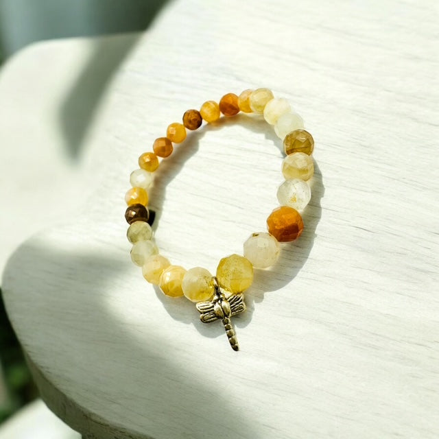 Peach Moonstone ( faceted ) with Sterling Silver Dragonfly Charm