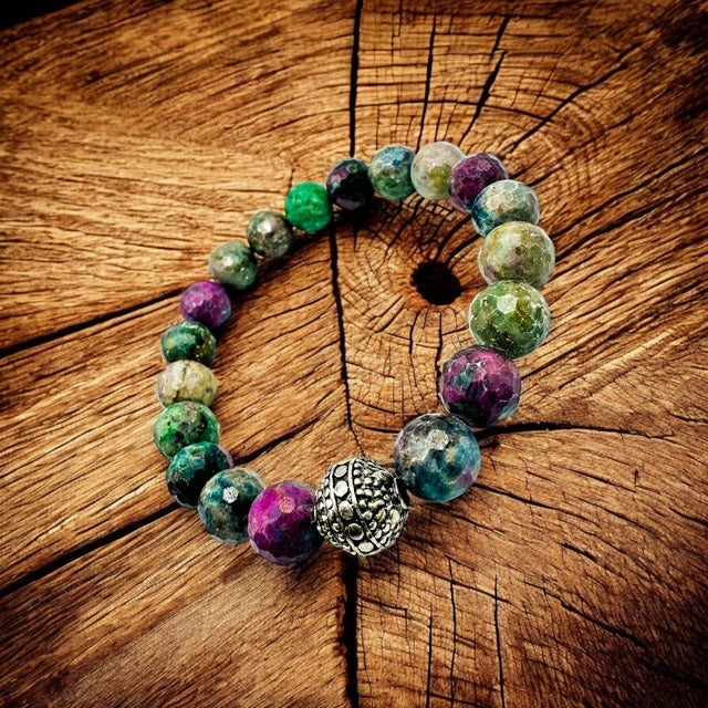 10mm Ruby Fuchsite ( faceted )with Sterling Silver Accent Bead