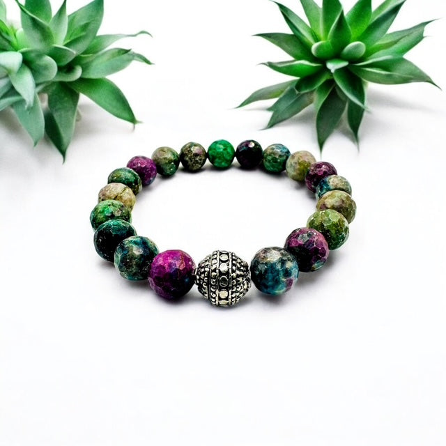 10mm Ruby Fuchsite ( faceted )with Sterling Silver Accent Bead