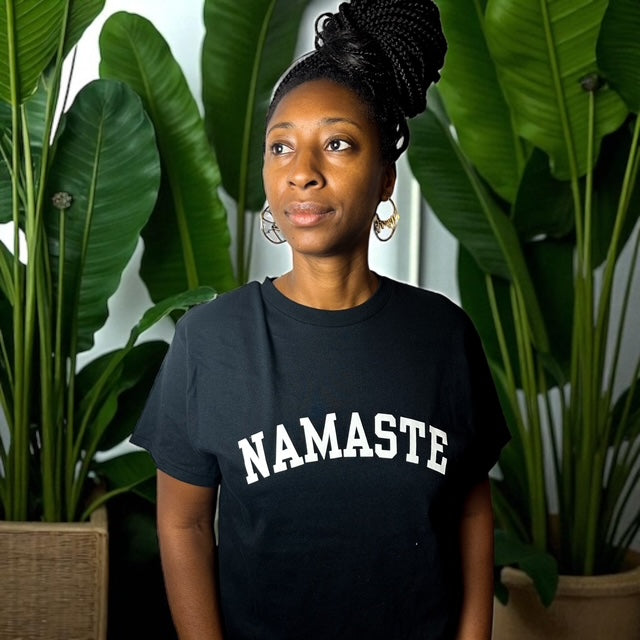 "Namaste" Black Cotton Tee Shirt