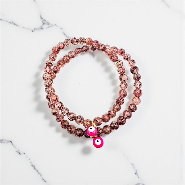 6mm Strawberry Quartz with Pink Evil Eye Charm