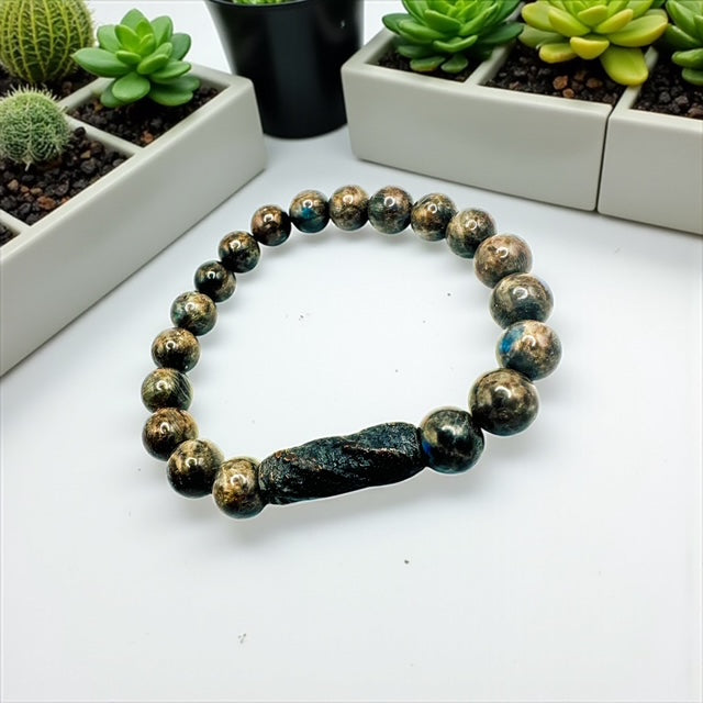 Chocolate Labradorite with Barrel Bead Bracelet