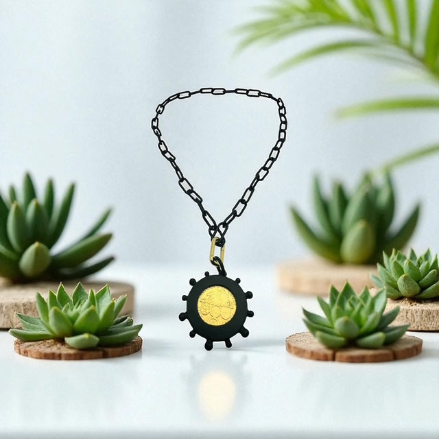 Black Resin Paperclip with Goldtone Replica Queen Elizabeth The Second Coin Necklace